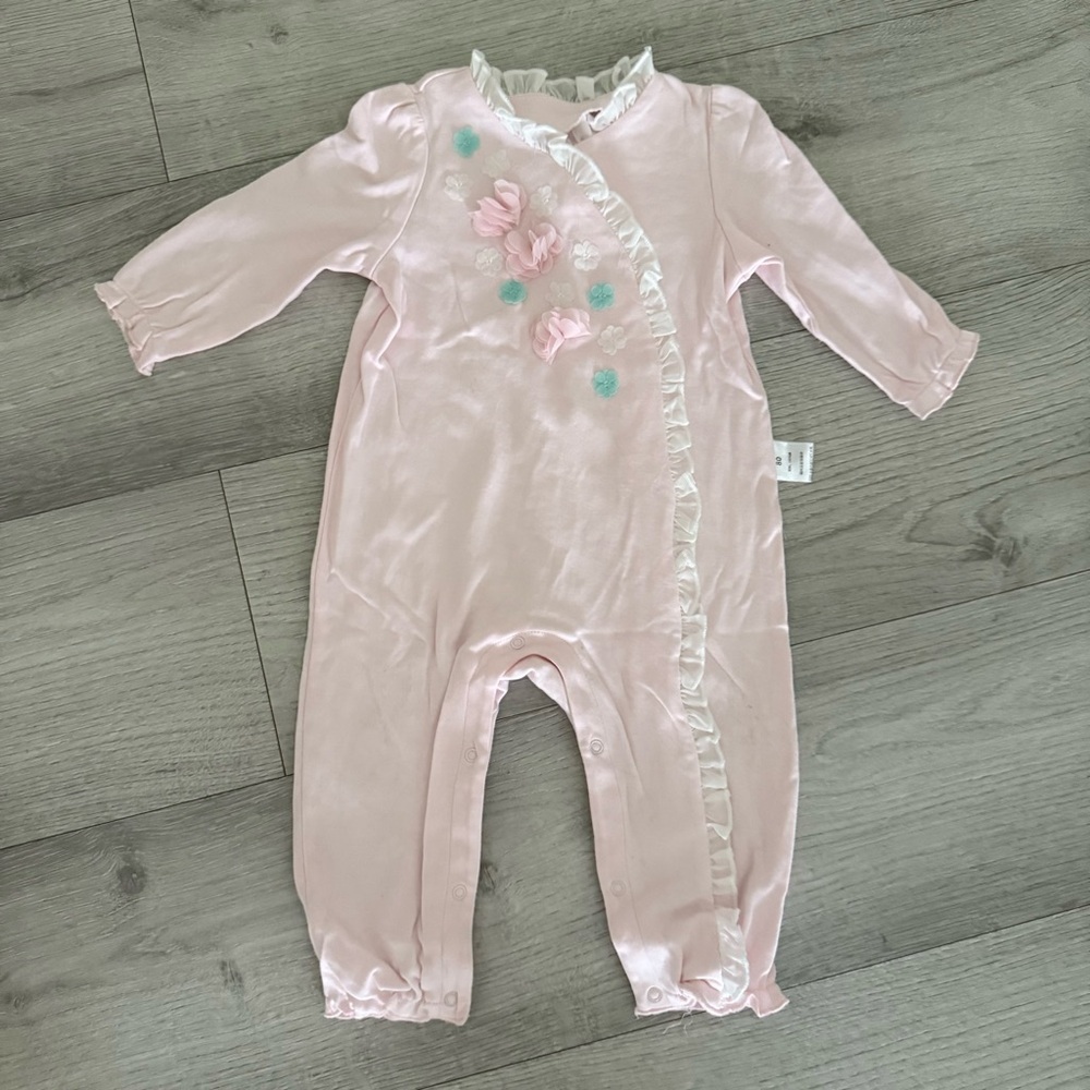 Pink Floral Ruffle Footie